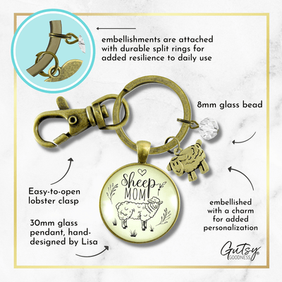 Sheep Mom Keychain Farm Animal Vintage Style Quote Jewelry - Gutsy Goodness Handmade Jewelry;Sheep Mom Keychain Farm Animal Vintage Style Quote Jewelry - Gutsy Goodness Handmade Jewelry Gifts