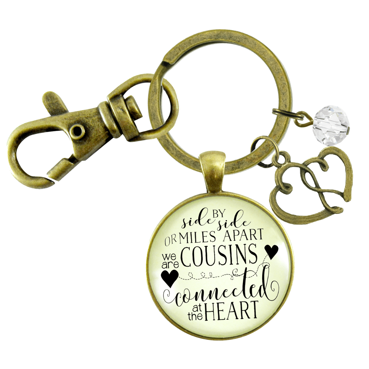 Cousin Keychain Side by Side Long Distance Family Heart Jewelry Gift Open Heart - Gutsy Goodness