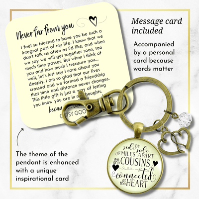Cousin Keychain Side by Side Long Distance Family Heart Jewelry Gift Open Heart - Gutsy Goodness