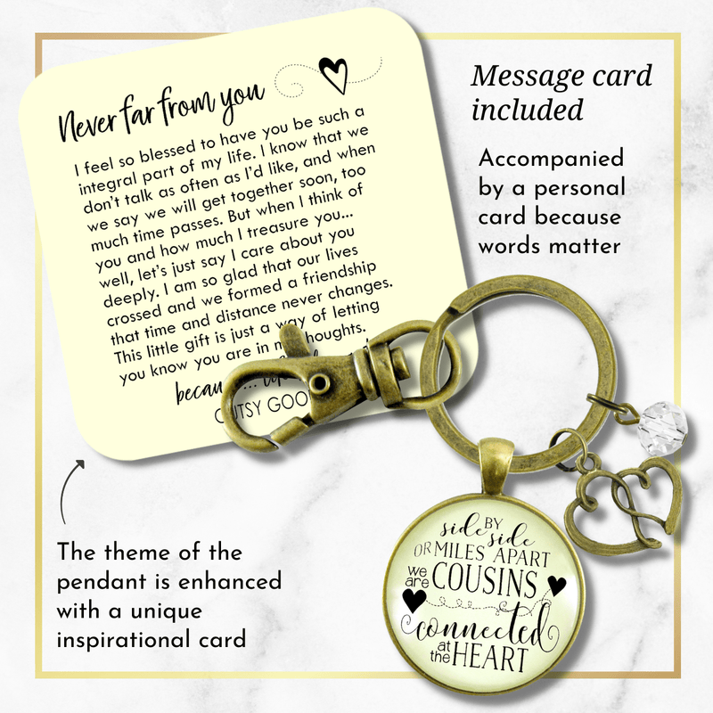 Cousin Keychain Side by Side Long Distance Family Heart Jewelry Gift Open Heart - Gutsy Goodness