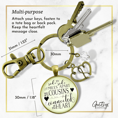 Cousin Keychain Side by Side Long Distance Family Heart Jewelry Gift Open Heart - Gutsy Goodness