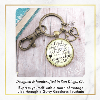 Cousin Keychain Side by Side Long Distance Family Heart Jewelry Gift Open Heart - Gutsy Goodness