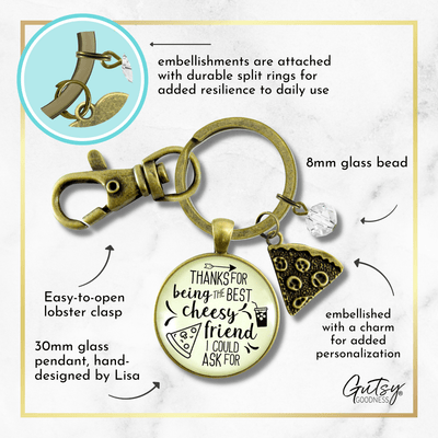 Pizza BFF Keychain Thanks For Being Best Cheesy Pizza Theme Women's Fun Jewelry Slice - Gutsy Goodness Handmade Jewelry;Pizza Bff Keychain Thanks For Being Best Cheesy Pizza Theme Women's Fun Jewelry Slice - Gutsy Goodness Handmade Jewelry Gifts