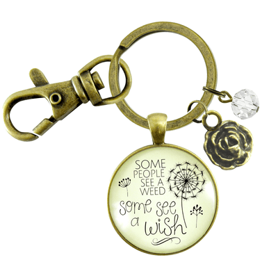 Dandelion Keychain Some See A Wish Or Weed Positive Thinking Jewelry Flower Charm - Gutsy Goodness