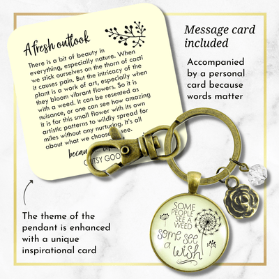 Dandelion Keychain Some See A Wish Or Weed Positive Thinking Jewelry Flower Charm - Gutsy Goodness