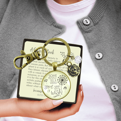 Dandelion Keychain Some See A Wish Or Weed Positive Thinking Jewelry Flower Charm - Gutsy Goodness