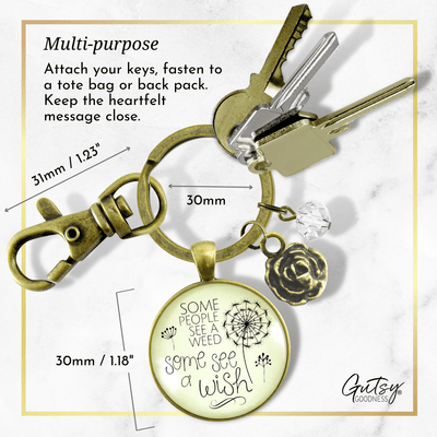 Dandelion Keychain Some See A Wish Or Weed Positive Thinking Jewelry Flower Charm - Gutsy Goodness