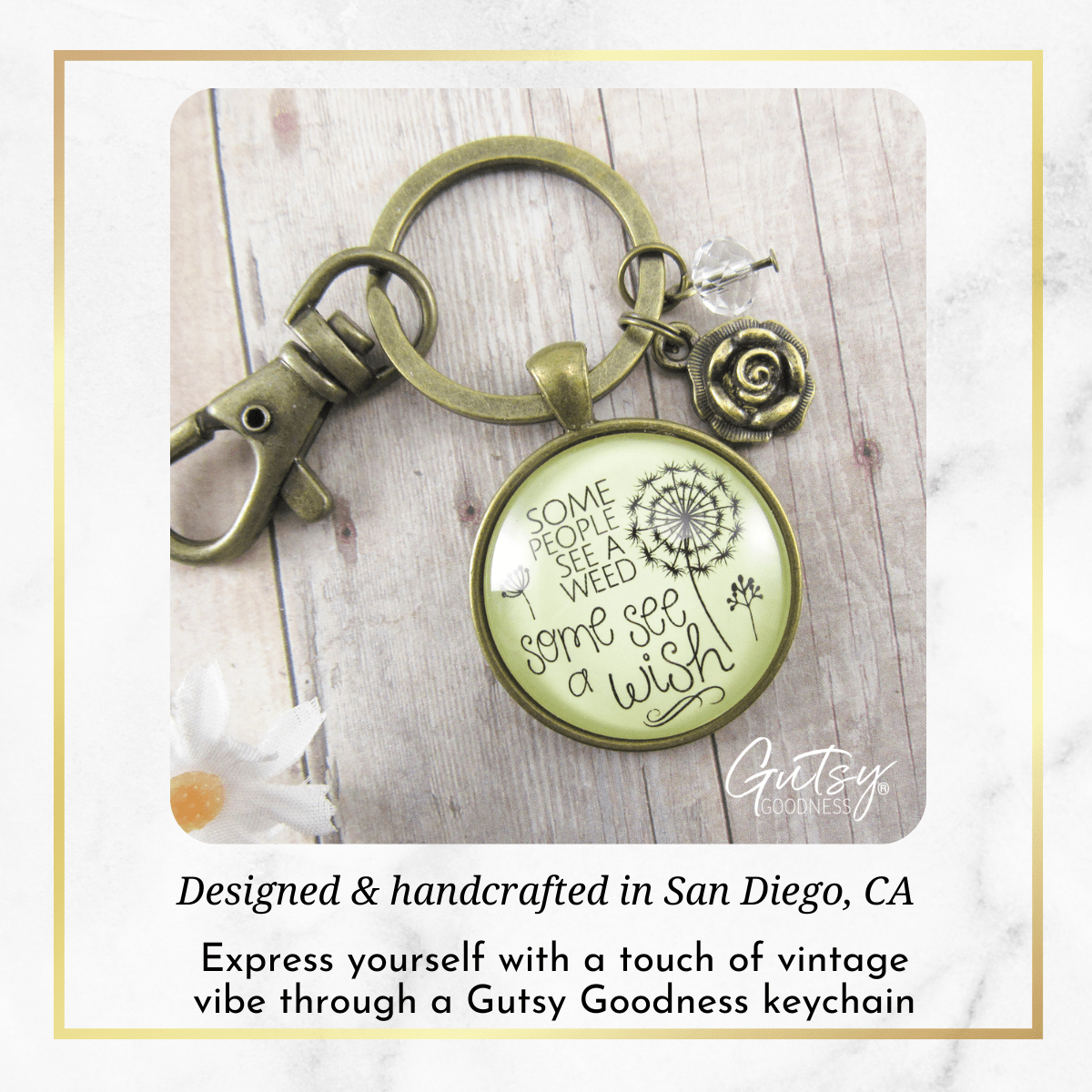 Dandelion Keychain Some See A Wish Or Weed Positive Thinking Jewelry Flower Charm - Gutsy Goodness