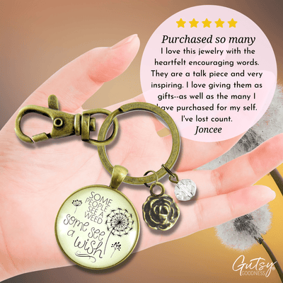Dandelion Keychain Some See A Wish Or Weed Positive Thinking Jewelry Flower Charm - Gutsy Goodness
