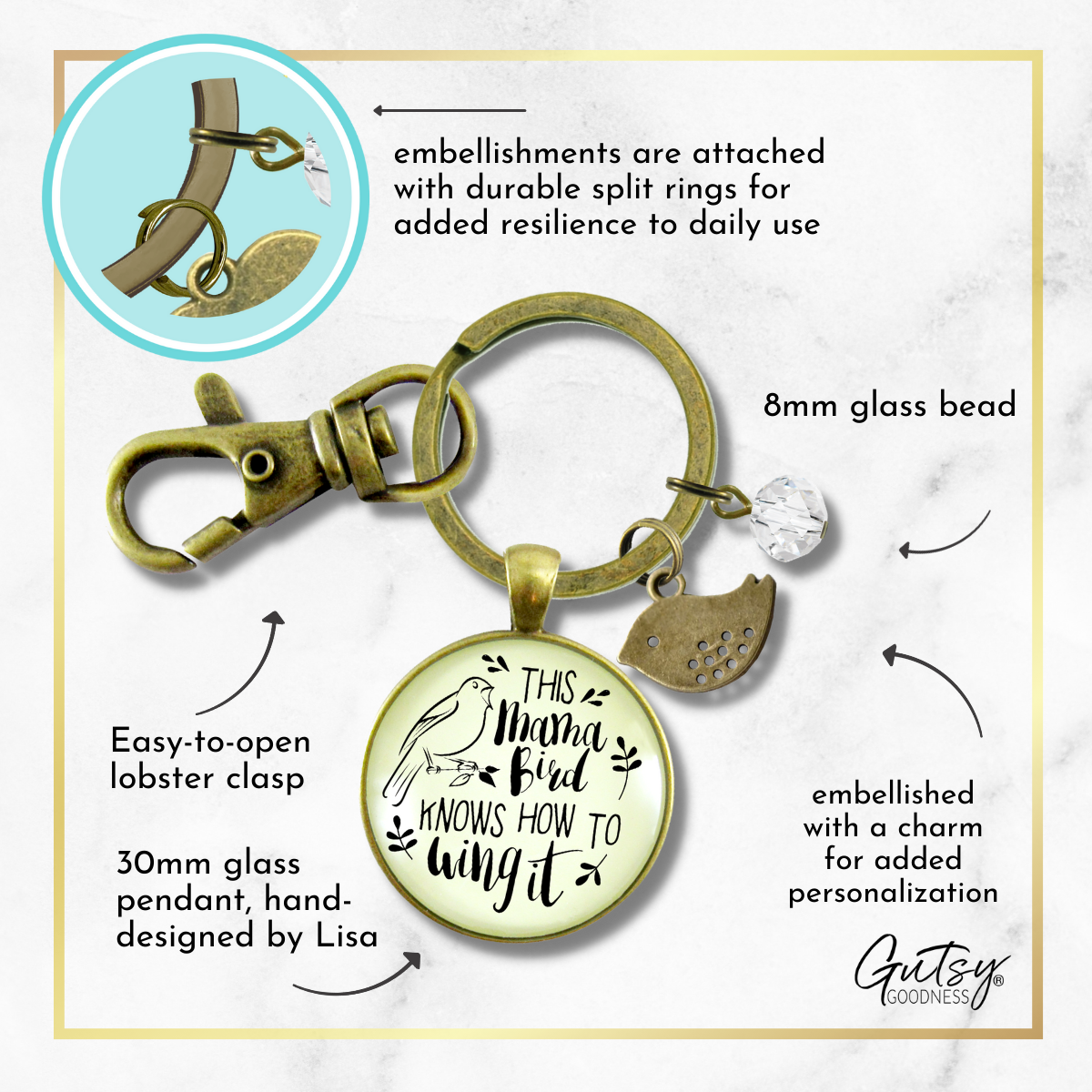 Gutsy Goodness Mama Bird Keychain Mother Wings It Personalize Cute Baby Bird Gift Mom Jewelry For Women - Gutsy Goodness;Mama Bird Keychain Mother Wings It Personalize Cute Baby Bird Gift Mom Jewelry For Women - Gutsy Goodness Handmade Jewelry Gifts