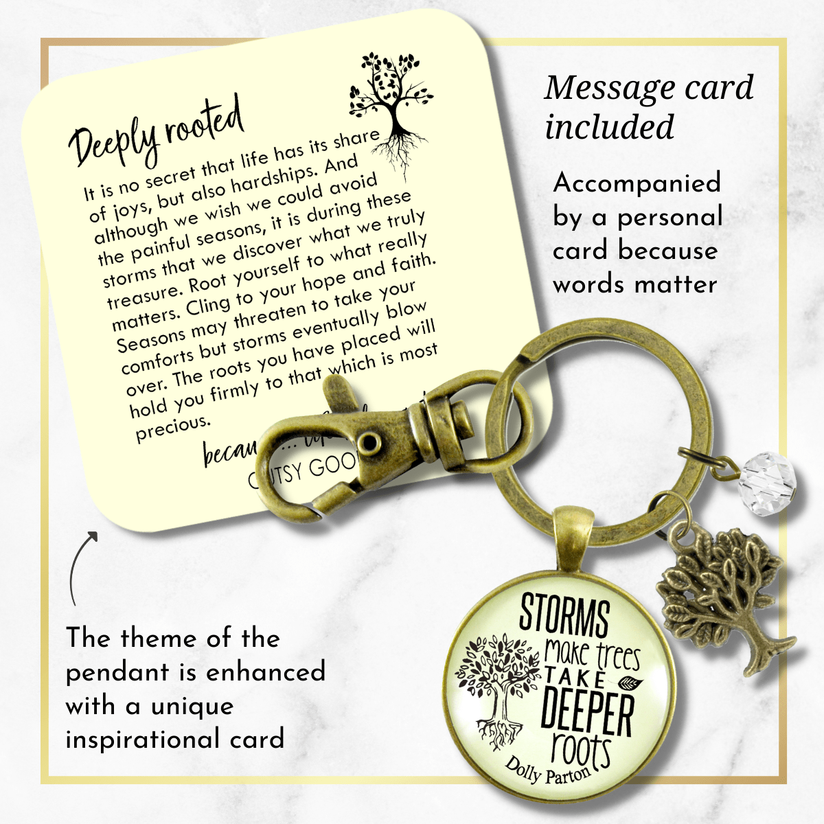 Storms Make Trees Take Deeper Roots Keychain Tree Charm - Gutsy Goodness