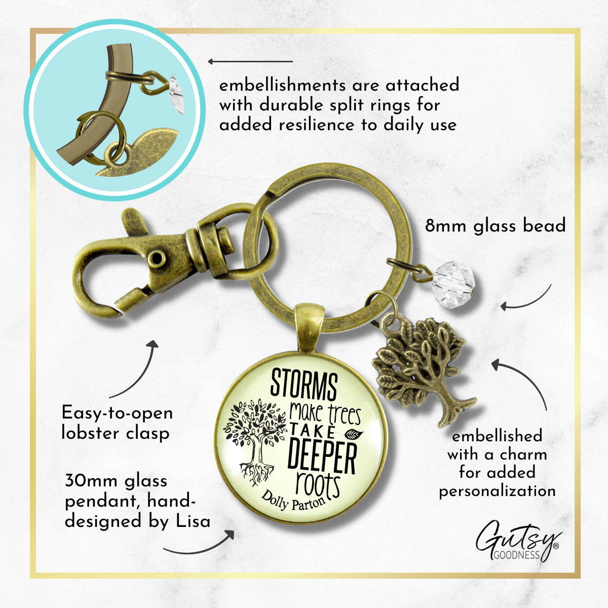 Storms Make Trees Take Deeper Roots Keychain Tree Charm - Gutsy Goodness