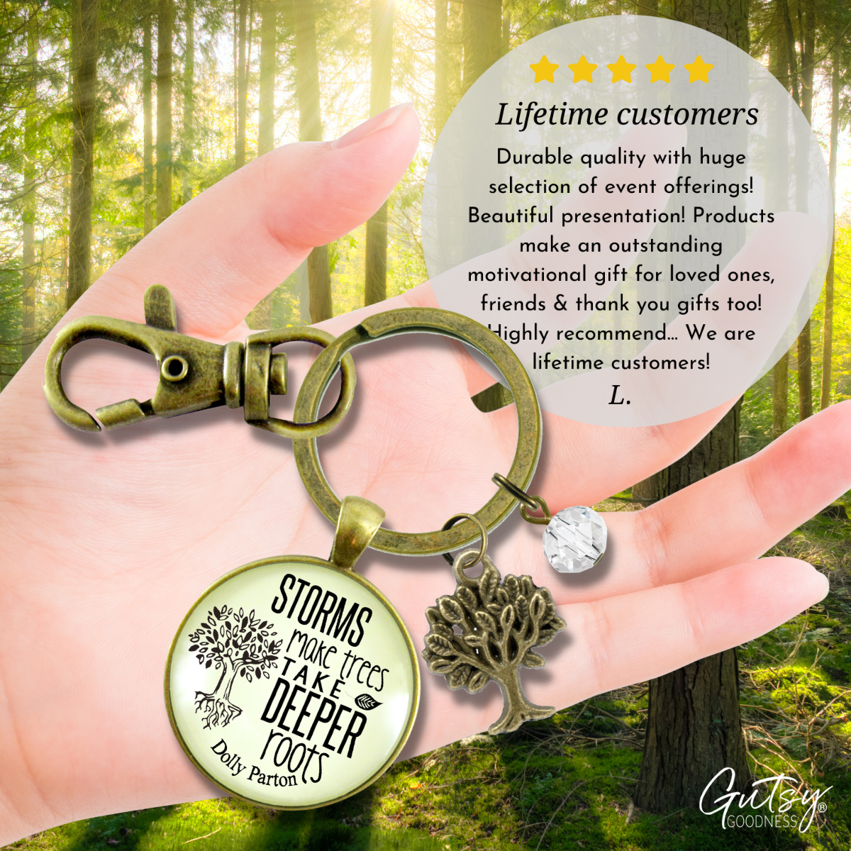 Storms Make Trees Take Deeper Roots Keychain Tree Charm - Gutsy Goodness