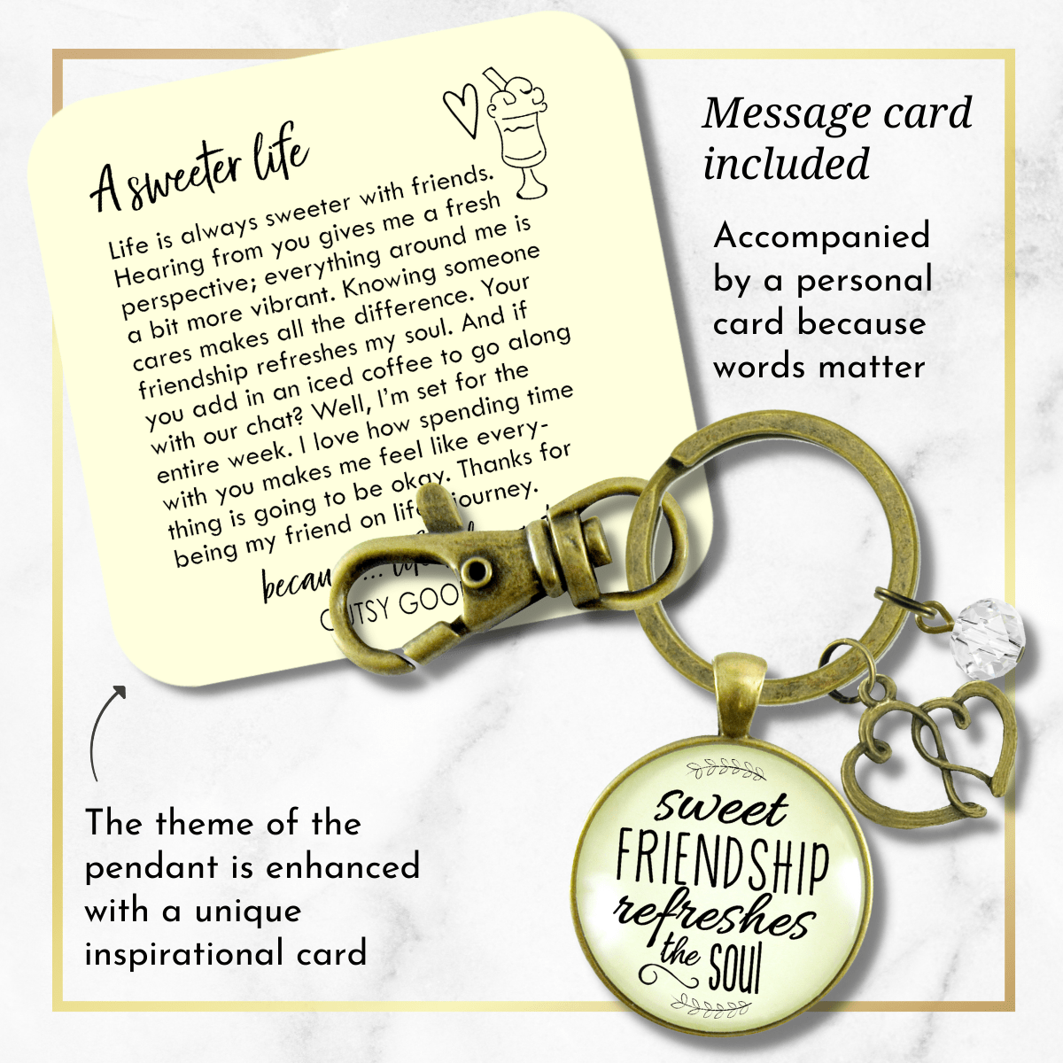 Friends Keychain Sweet Friendship Refreshes the Womens Double Heart Charm - Gutsy Goodness