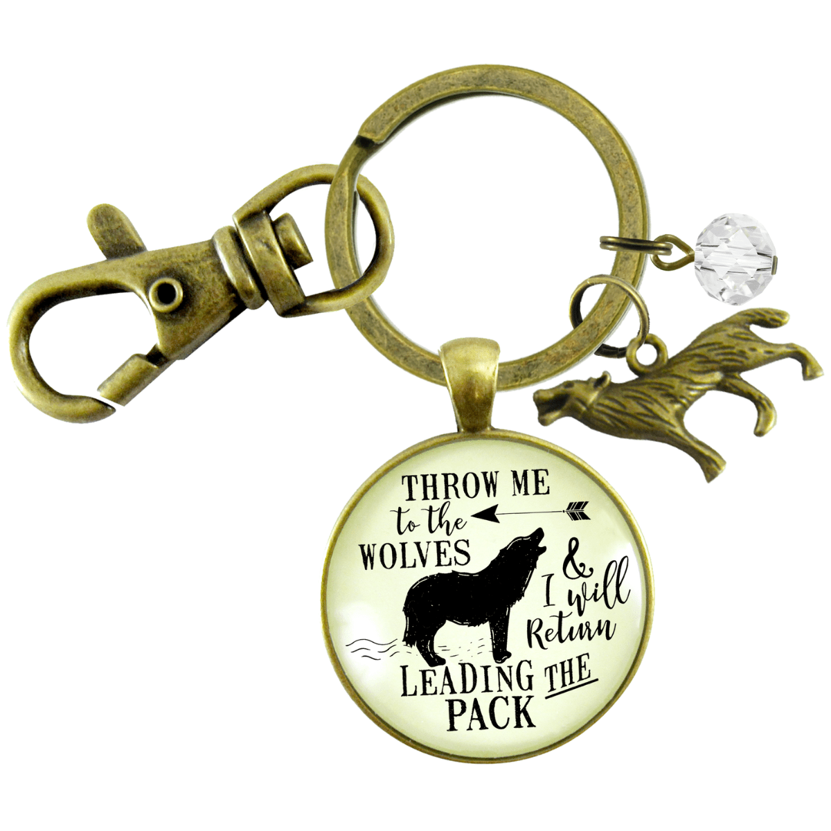 Wolf Keychain Throw Me To The Wolves Leading Pack Tribal Survivor