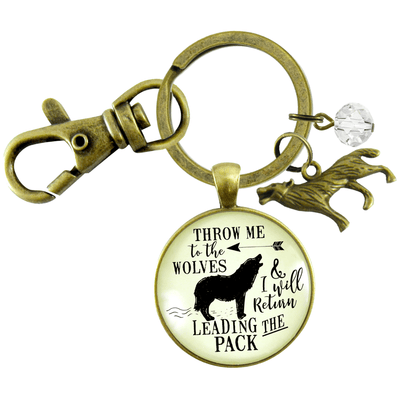 Wolf Keychain Throw Me To The Wolves Leading Pack Tribal Survivor Medallion Jewelry - Gutsy Goodness