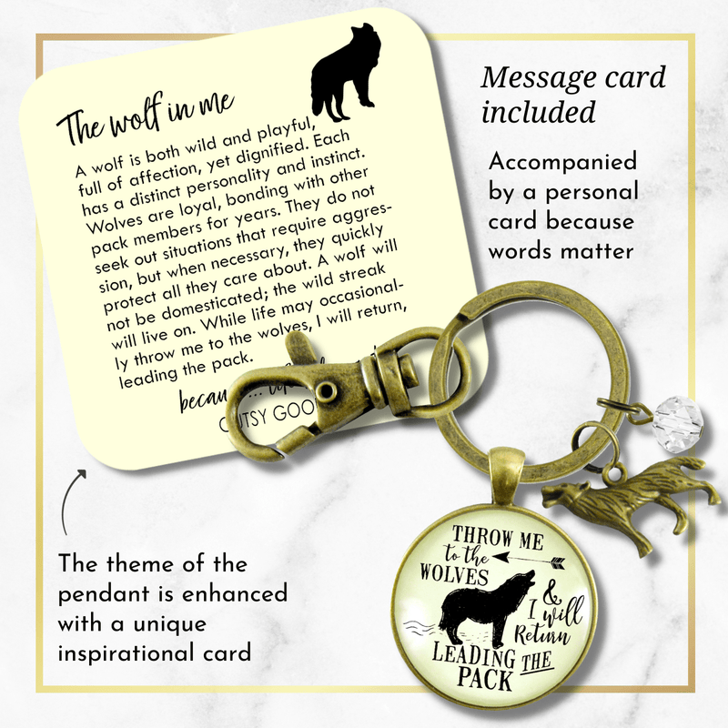 Wolf Keychain Throw Me To The Wolves Leading Pack Tribal Survivor Medallion Jewelry - Gutsy Goodness