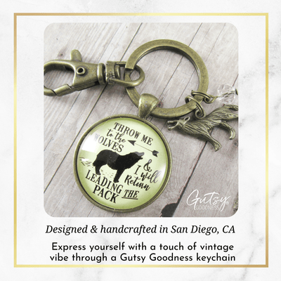 Wolf Keychain Throw Me To The Wolves Leading Pack Tribal Survivor Medallion Jewelry - Gutsy Goodness