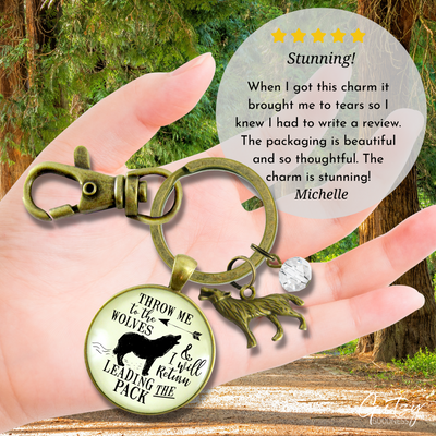 Wolf Keychain Throw Me To The Wolves Leading Pack Tribal Survivor Medallion Jewelry - Gutsy Goodness