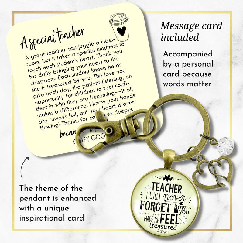 Teacher Keychain I Will Never Forget Inspirational Treasured Life Jewelry Appreciation Gift - Gutsy Goodness