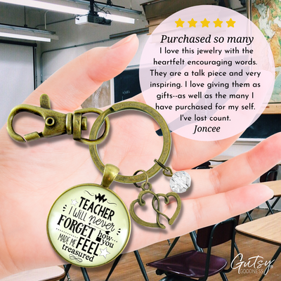 Teacher Keychain I Will Never Forget Inspirational Treasured Life Jewelry Appreciation Gift - Gutsy Goodness