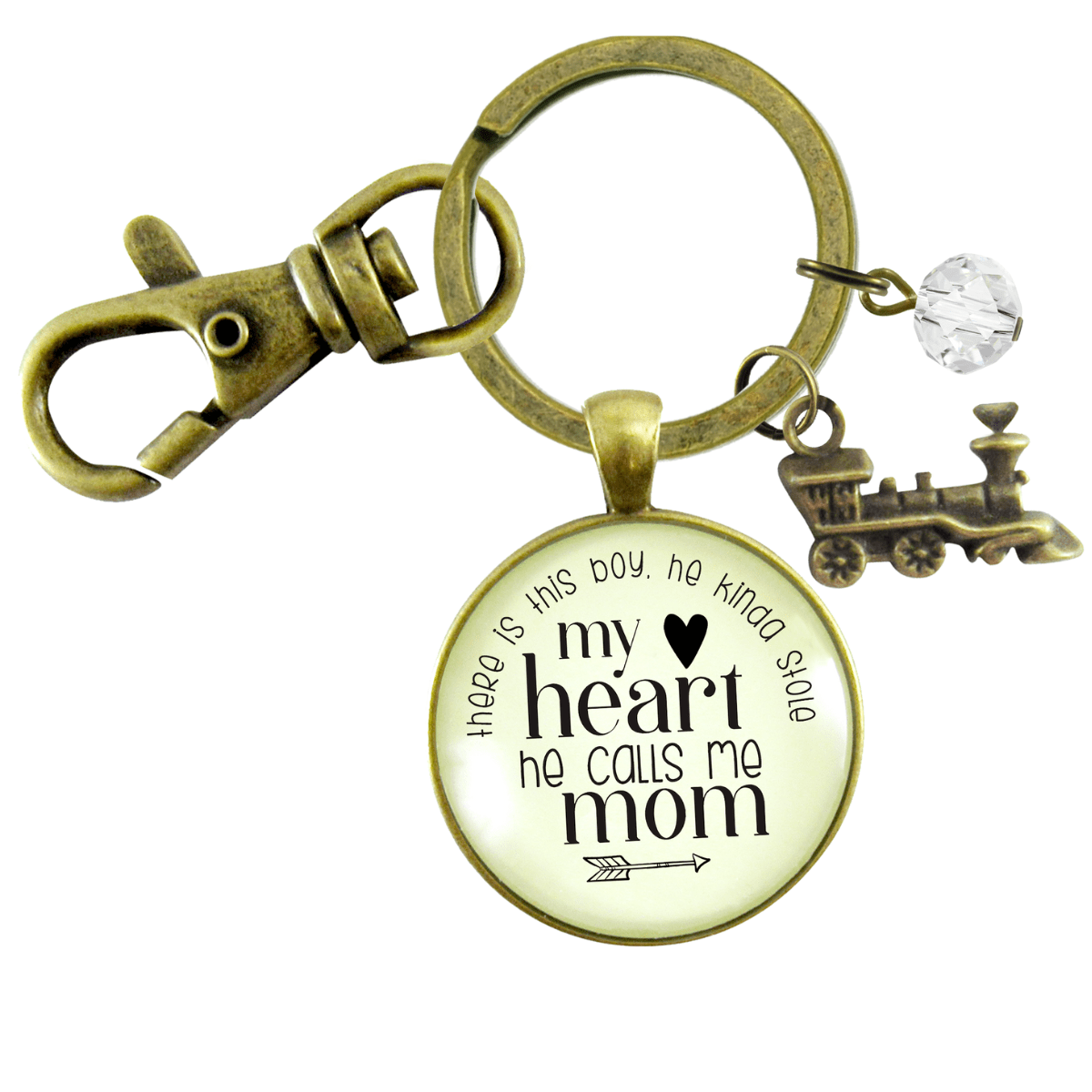 Gutsy Goodness Mom of Son Keychain There This Boy He Kinda Stole My Heart Train Motherhood Jewelry, Women's, Size: One size, Bronze