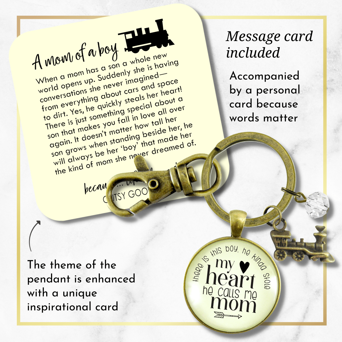 Mom of Son Keychain There is This Boy He Kinda Stole My Heart Train Motherhood Jewelry - Gutsy Goodness
