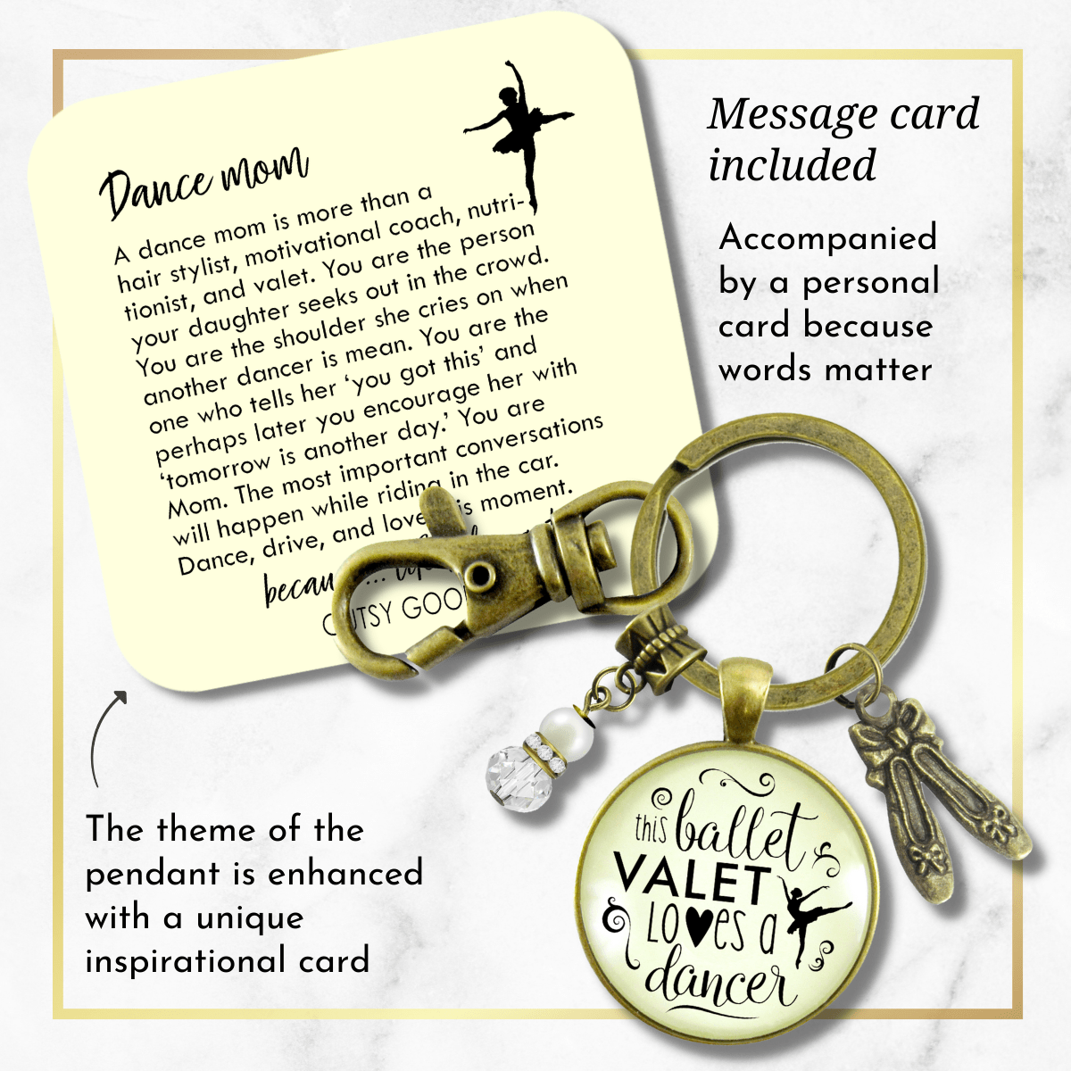 Dance Moms Keychain Ballet Valet Loves Dancer Gift Mother of Ballerina Slippers Charm - Gutsy Goodness