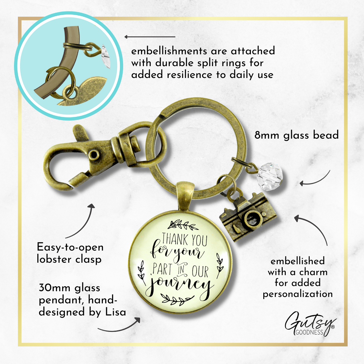 Wedding Photographer Gift Keychain Thank You For Your Part Rustic Camera Charm - Gutsy Goodness