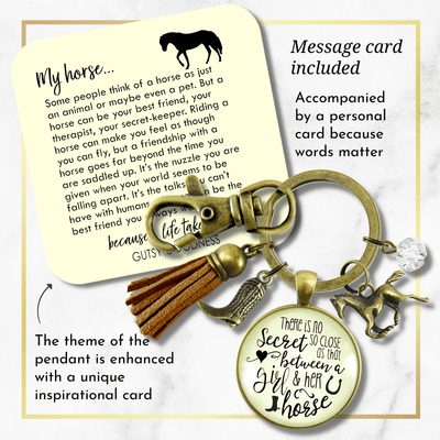 Horse Keychain No Secret So Close Equestrian Inspire Jewelry Rustic Country Galloping Tassel - Gutsy Goodness