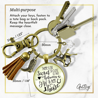 Horse Keychain No Secret So Close Equestrian Inspire Jewelry Rustic Country Galloping Tassel - Gutsy Goodness