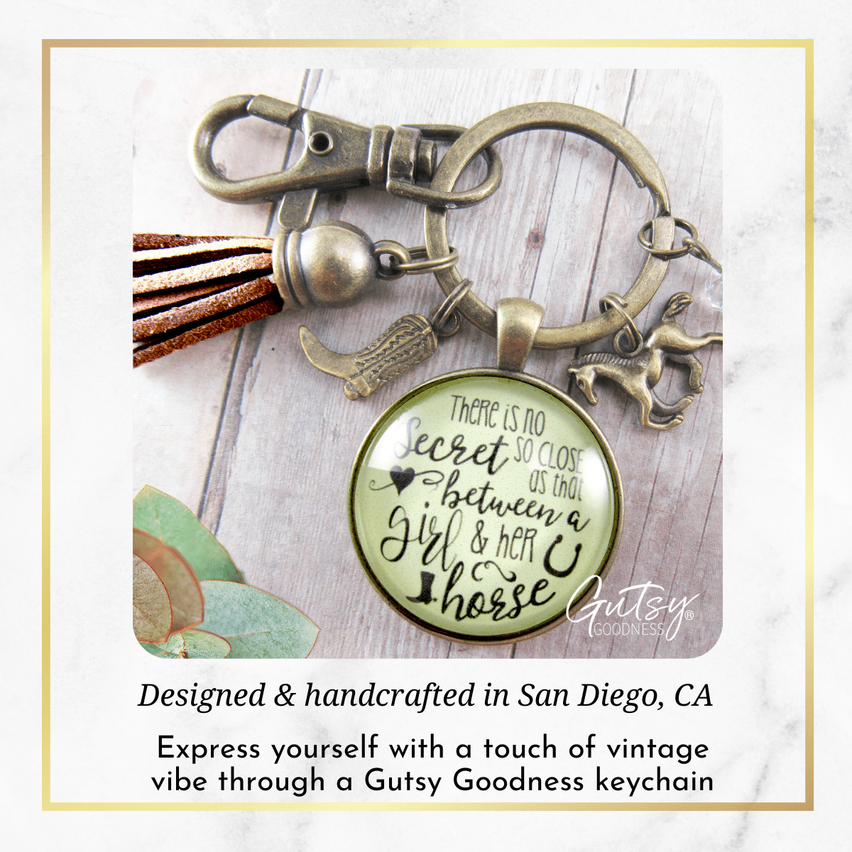 Horse Keychain No Secret So Close Equestrian Inspire Jewelry Rustic Country Galloping Tassel - Gutsy Goodness