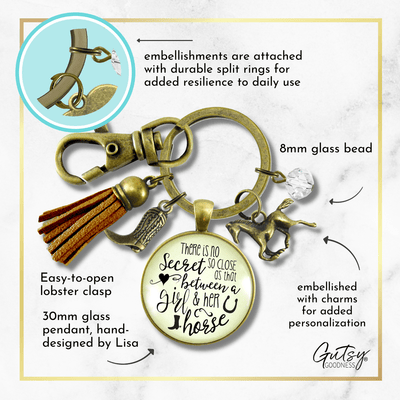 Horse Keychain No Secret So Close Equestrian Inspire Jewelry Rustic Country Galloping Tassel - Gutsy Goodness