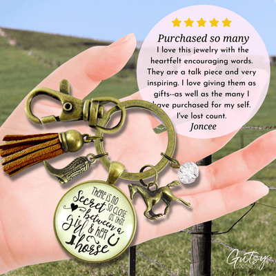 Horse Keychain No Secret So Close Equestrian Inspire Jewelry Rustic Country Galloping Tassel - Gutsy Goodness