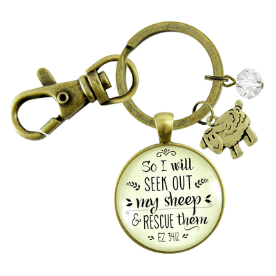 Christian Keychain So I Will Seek Out My Sheep Jewelry Lamb Charm - Gutsy Goodness