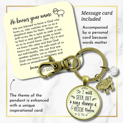Christian Keychain So I Will Seek Out My Sheep Jewelry Lamb Charm - Gutsy Goodness