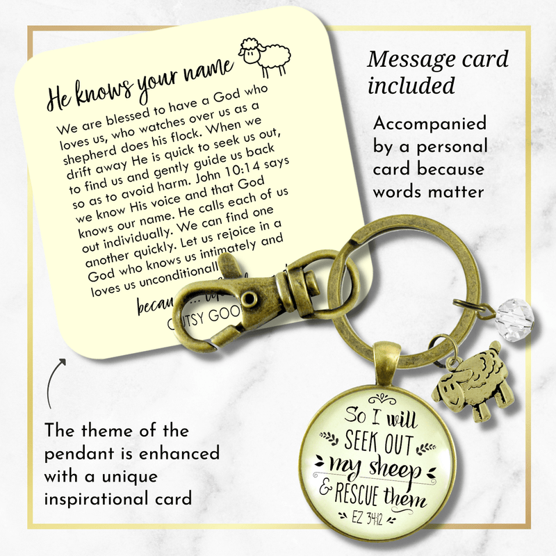 Christian Keychain So I Will Seek Out My Sheep Jewelry Lamb Charm - Gutsy Goodness