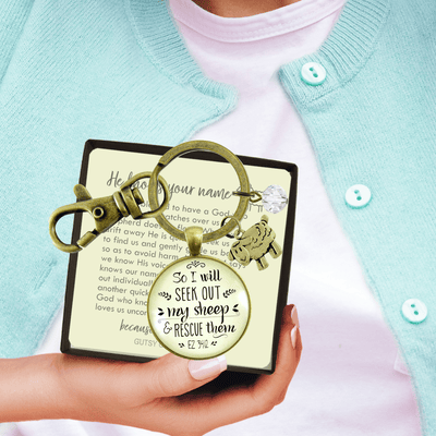 Christian Keychain So I Will Seek Out My Sheep Jewelry Lamb Charm - Gutsy Goodness
