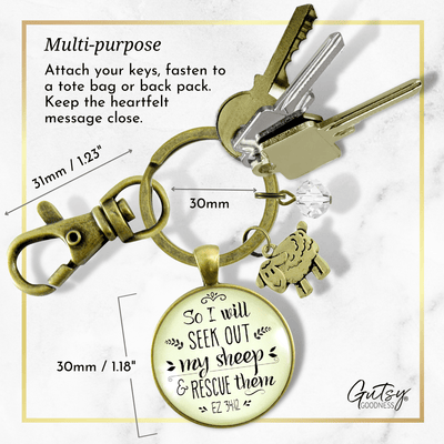 Christian Keychain So I Will Seek Out My Sheep Jewelry Lamb Charm - Gutsy Goodness