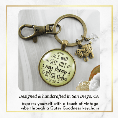 Christian Keychain So I Will Seek Out My Sheep Jewelry Lamb Charm - Gutsy Goodness