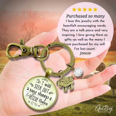 Christian Keychain So I Will Seek Out My Sheep Jewelry Lamb Charm - Gutsy Goodness