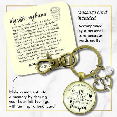 Sisters are Connected Keychain Long Distance Friendship Jewelry Gift Open Heart - Gutsy Goodness Handmade Jewelry;Sisters Are Connected Keychain Long Distance Friendship Jewelry Gift Open Heart - Gutsy Goodness Handmade Jewelry Gifts