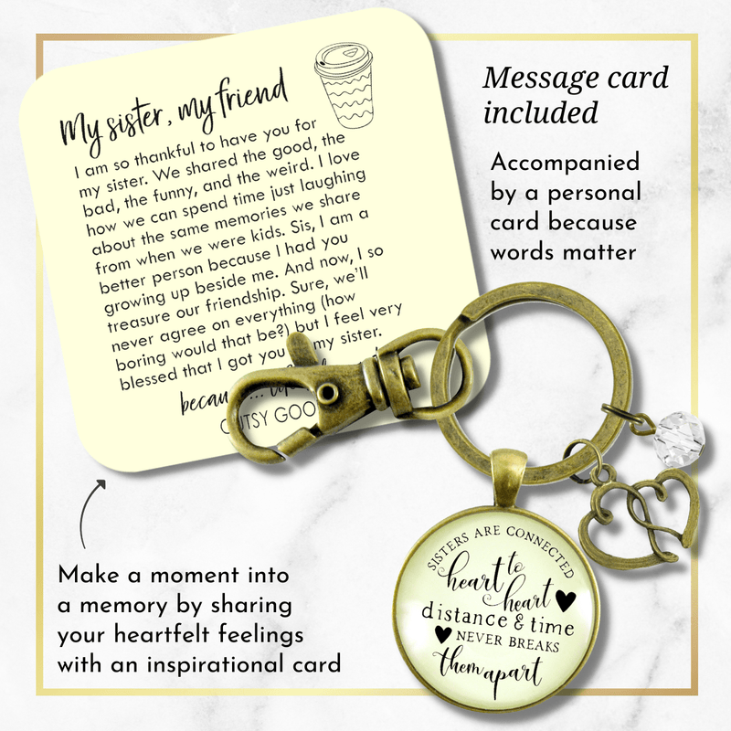 Sisters are Connected Keychain Long Distance Friendship Jewelry Gift Open Heart - Gutsy Goodness Handmade Jewelry;Sisters Are Connected Keychain Long Distance Friendship Jewelry Gift Open Heart - Gutsy Goodness Handmade Jewelry Gifts