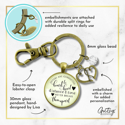 Sisters are Connected Keychain Long Distance Friendship Jewelry Gift Open Heart - Gutsy Goodness Handmade Jewelry;Sisters Are Connected Keychain Long Distance Friendship Jewelry Gift Open Heart - Gutsy Goodness Handmade Jewelry Gifts