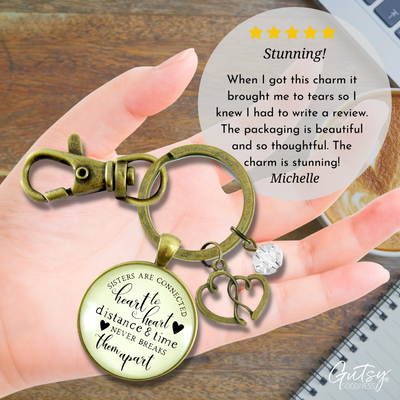 Sisters are Connected Keychain Long Distance Friendship Jewelry Gift Open Heart - Gutsy Goodness Handmade Jewelry;Sisters Are Connected Keychain Long Distance Friendship Jewelry Gift Open Heart - Gutsy Goodness Handmade Jewelry Gifts