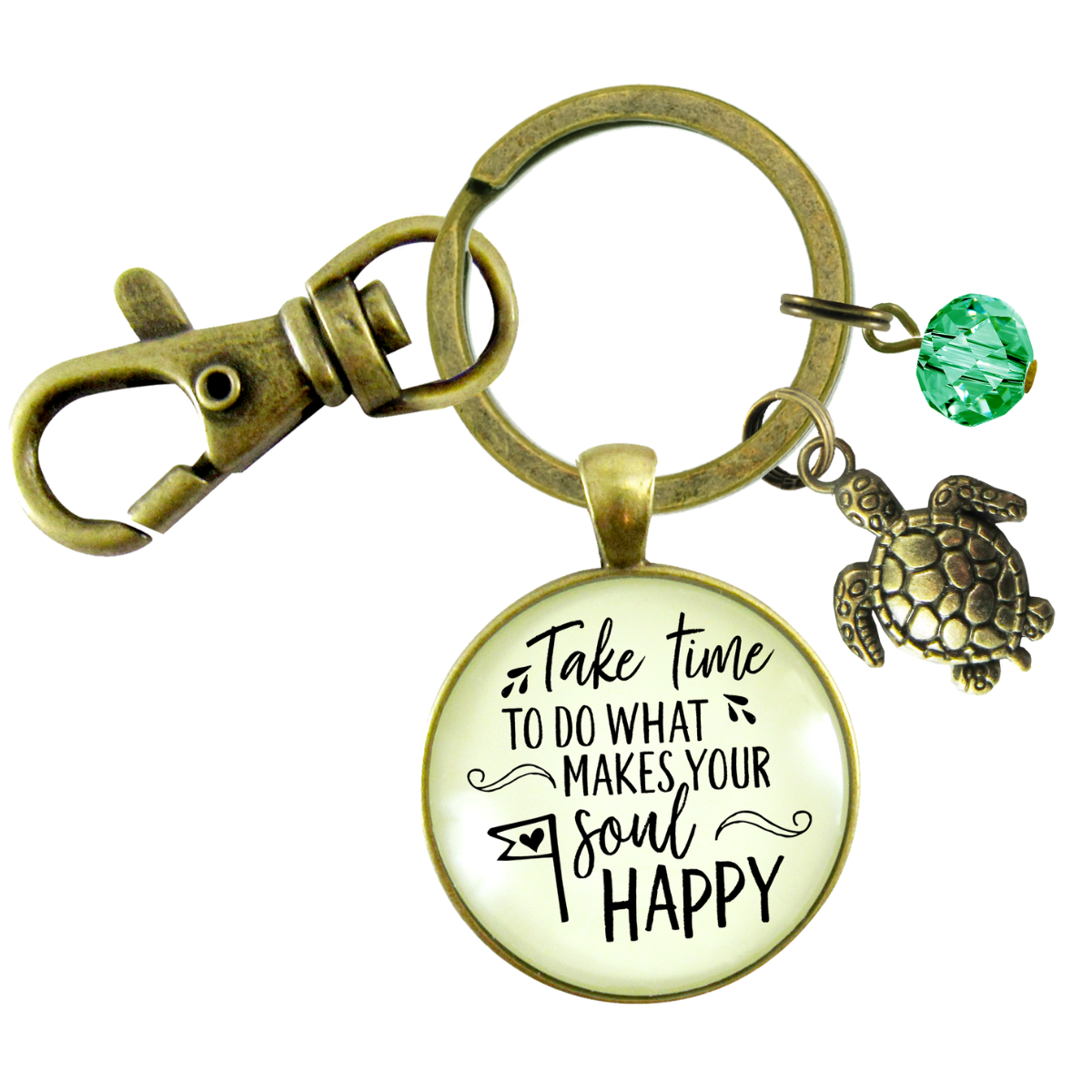 Turtle Keychain Take Time to Make Soul Happy Life Theme Jewelry - Gutsy Goodness