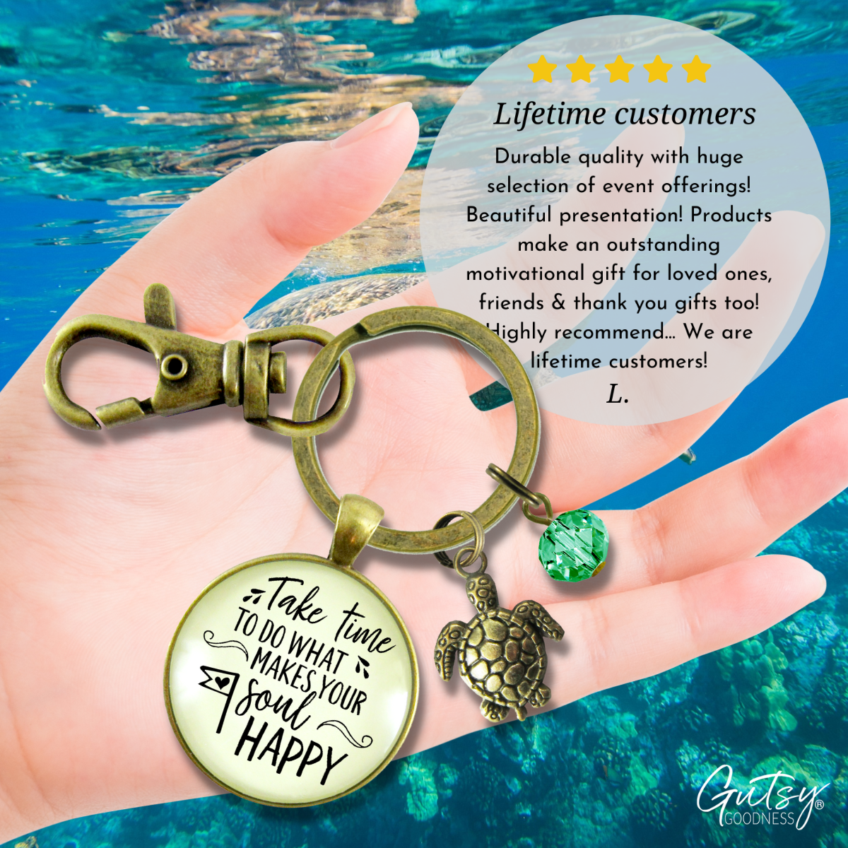 Turtle Keychain Take Time to Make Soul Happy Life Theme Jewelry - Gutsy Goodness