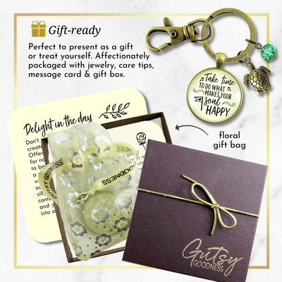 Turtle Keychain Take Time to Make Soul Happy Life Theme Jewelry - Gutsy Goodness