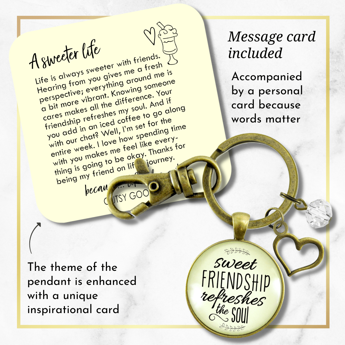 BFF Keychain Sweet Friendship Refreshes Soul Inspirational Jewelry - Gutsy Goodness