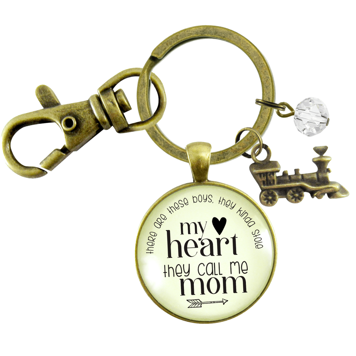 Mom of Sons Keychain There Are These Boys They Kinda Stole My Heart Train Motherhood Jewelry - Gutsy Goodness